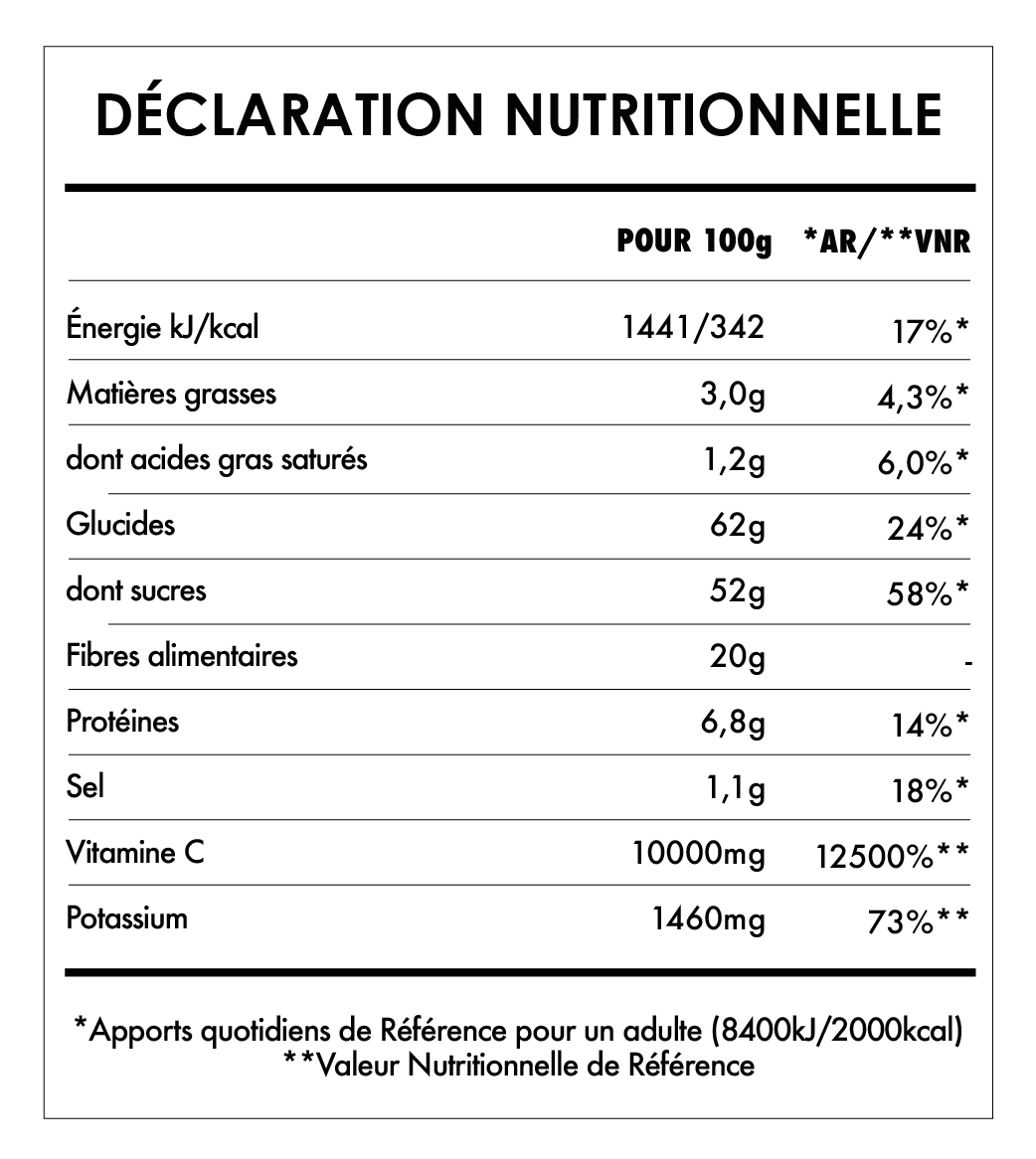 Tabela Nutricional - Camu Camu et Acérola en Poudre Bio